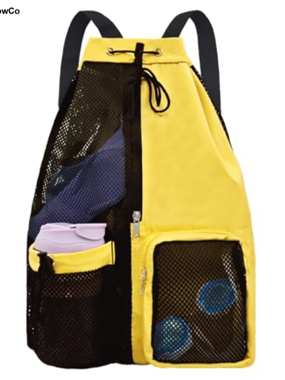 Mesh Drawstring Beach Backpack Wet Pocket Nylon Polyester Pool Gym Swim Bag